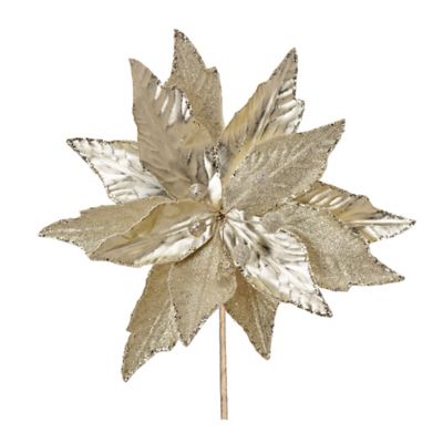 Melrose International Glittered Poinsettia Stem (Set of 6), gold/cream