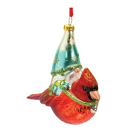 Melrose International Glass Gnome and Cardinal Bird Ornament (Set of 6)
