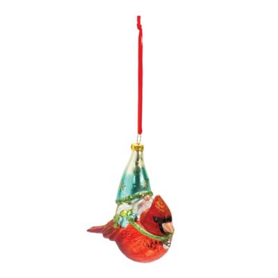 Image showing  Glass Gnome and Cardinal Bird Ornament (Set of 6)