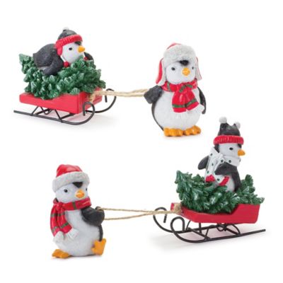 Melrose International Playful Penguins with Sled Figurine (Set of 2)