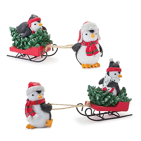 Melrose International Playful Penguins with Sled Figurine (Set of 2)