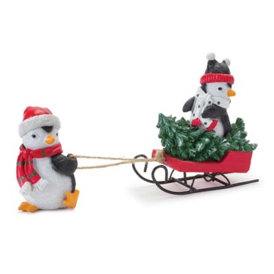 Image showing  Playful Penguins with Sleds Figurines, 4.75 in./4 in., Red/White, 2-Pack