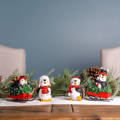Image showing  Playful Penguins with Sleds Figurines, 4.75 in./4 in., Red/White, 2-Pack