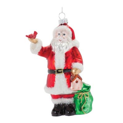 Melrose International Glass Santa with Cardinal Bird Ornament (Set of 6)