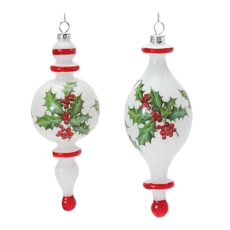 Melrose International Holly Finial Drop Ornament (Set of 6)