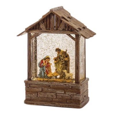 Melrose International LED Snow Globe Nativity Barn 8.25 in. H