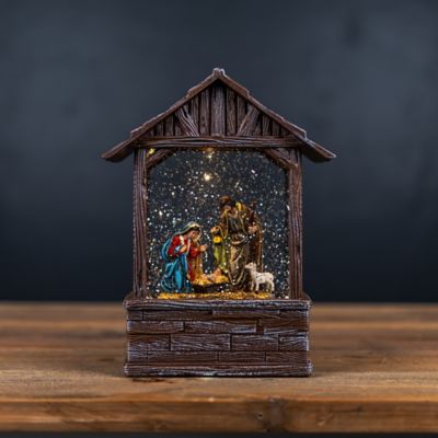 Image showing  LED Snow Globe Nativity Barn 8.25 in. H