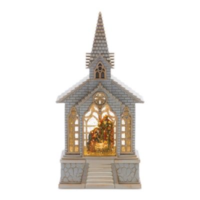 Melrose International LED Snow Globe Church with Nativity 8.25 in. H