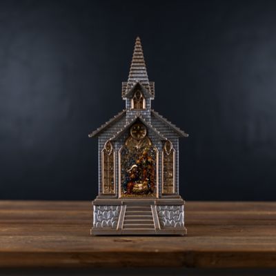 Image showing  LED Snow Globe Church with Nativity, 8.25 in. H
