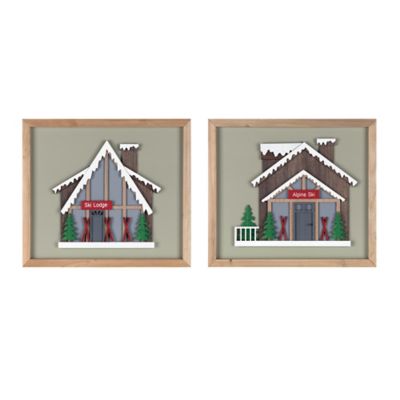 Melrose International Framed Ski Lodge Wall Art (Set of 4)