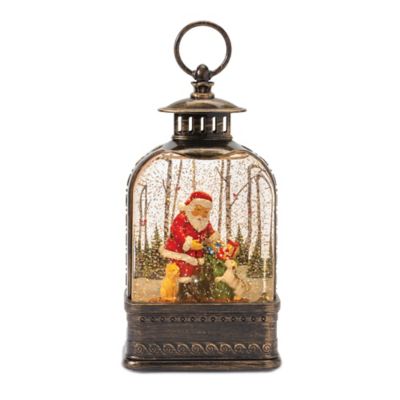 Melrose International LED Snow Globe Lantern with Santa and Dog 11.25 in. H