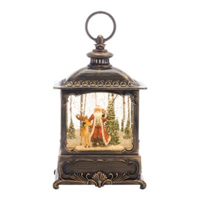 Melrose International LED Snow Globe Lantern with Santa and Deer 11.25 in. H