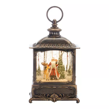 Melrose International LED Snow Globe Lantern with Santa and Deer 11.25" H Christmas Kitchen & Tabletop Decor