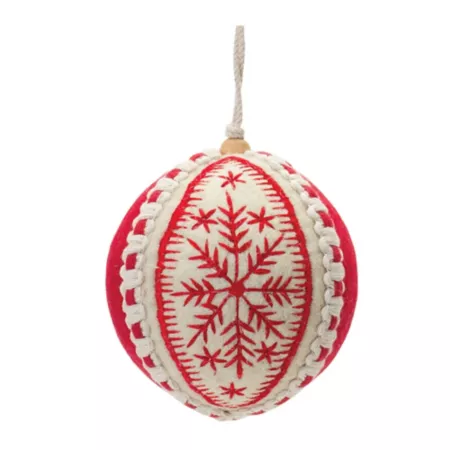 Melrose International Embroidered Wool Ball Ornament (Set of 4) Christmas Ornaments & Tree Toppers