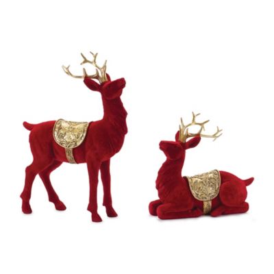 Melrose International Flocked Deer Figurines (Set of 2)