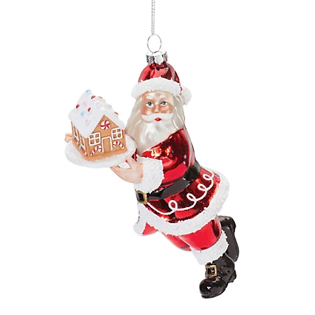 Melrose International Glass Santa with Gingerbread Ornament (Set of 6)