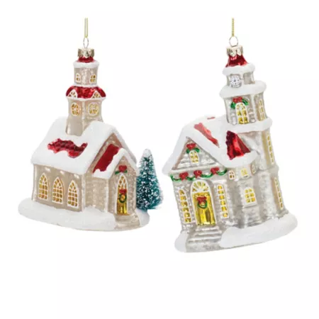 Melrose International Glittering Glass Church Ornament (Set of 6) Christmas Ornaments & Tree Toppers