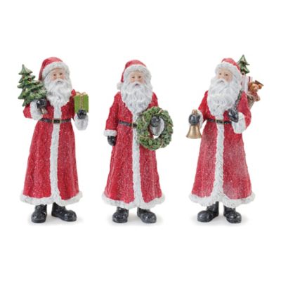 Melrose International Glitter Santa Figurines with Pine Accents, 3 pc.