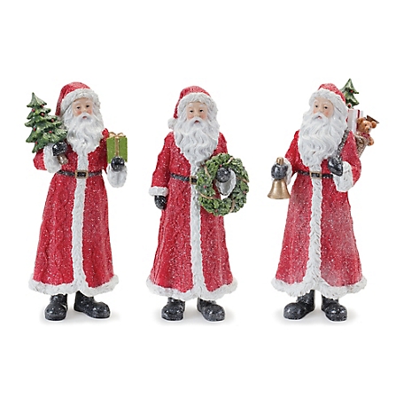 Melrose International Glitter Santa Figurine with Pine Accent (Set of 3)