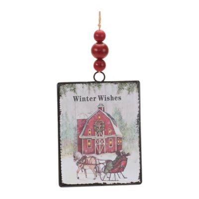 Melrose International Glass Winter Wishes Barn Ornament (Set of 12)