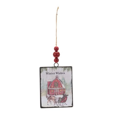 Image showing  Glass Winter Wishes Barn Ornament (Set of 12)