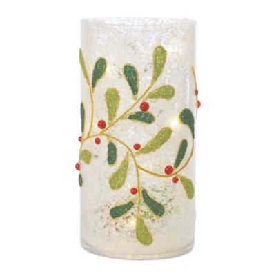Melrose InternationalBeaded Glass Mistletoe Candle Holder (Set of 2)