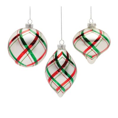 Melrose International Plaid Glittered Glass Ornament (Set of 6)