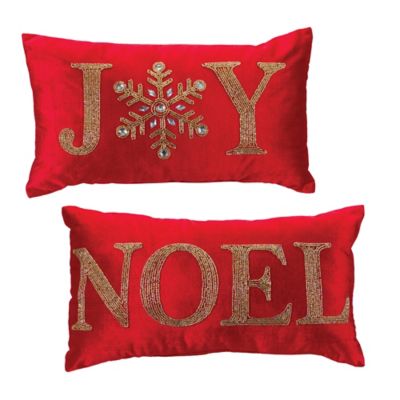 Melrose International Beaded Joy and Noel Holiday Pillow (Set of 2)