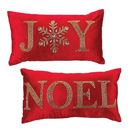 Melrose International Beaded Joy and Noel Holiday Pillow (Set of 2)