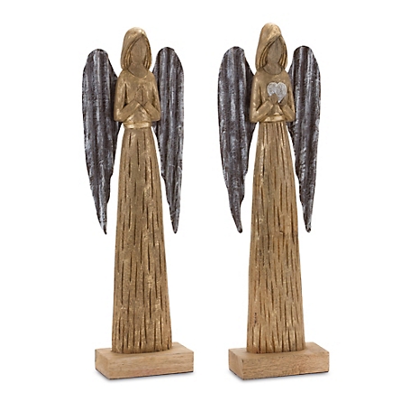 Melrose International Carved Wood Angel Statue (Set of 2)