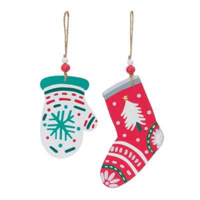 Image showing  Wood Mitten and Stocking Ornaments (Set of 12)