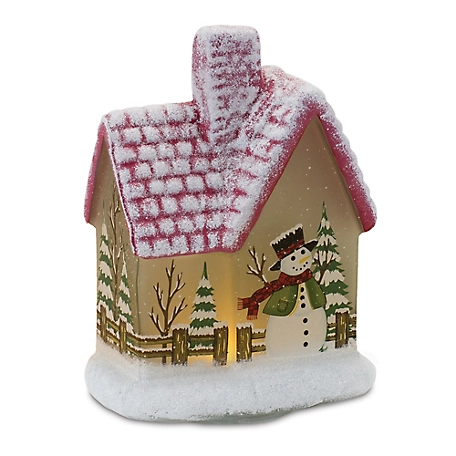 Melrose International LED Lighted House with Snowman (Set of 2)