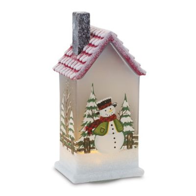 Melrose International LED Lighted House with Snowman, Set of 2