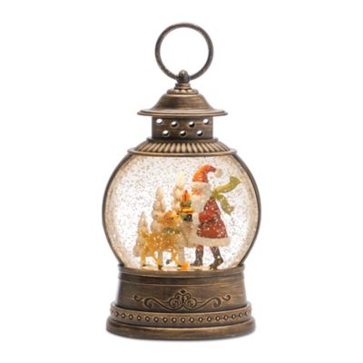 Melrose International LED Snow Globe Lantern with Santa and Deer 9.75 in. H