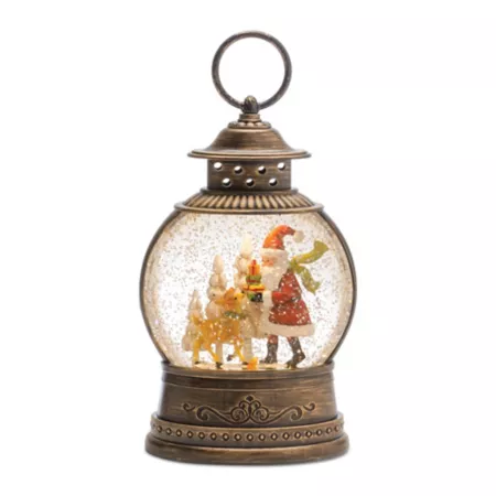 Melrose InternationalLED Snow Globe Lantern with Santa and Deer 9.75" H Christmas Kitchen & Tabletop Decor