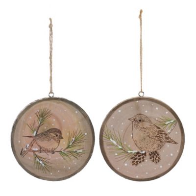 Melrose International Wood Bird Tree Disc Ornament (Set of 12)