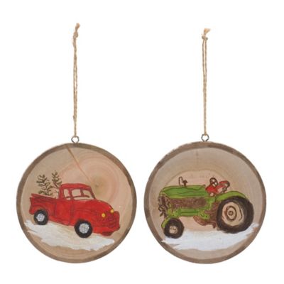 Melrose International Wood Farm Tree Disc Ornament (Set of 12)