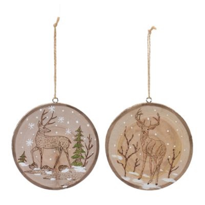 Melrose International Wood Deer Tree Disc Ornament (Set of 12)