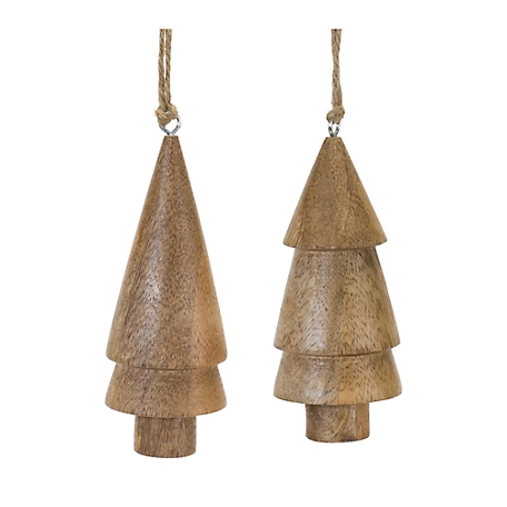 Melrose International Wood Pine Tree Ornament (Set of 6)