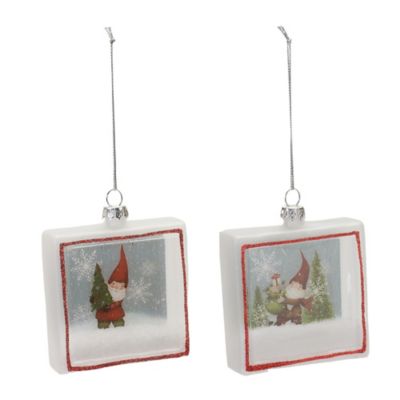 Image showing  Glass Gnome Shadow Box Ornament (Set of 6)