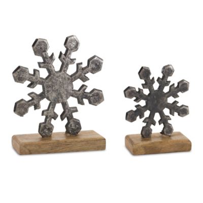 Melrose International Metal Snowflake on Wood Base (Set of 6)