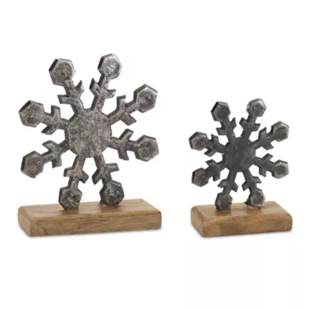 Melrose InternationalMetal Snowflake on Wooden Base (Set of 6) Christmas Kitchen & Tabletop Decor