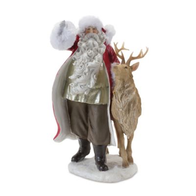 Melrose International Santa Figurine with Reindeer 12 in. H