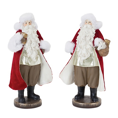 Melrose International Flocked Santa Figurine with Toy Accents (Set of 2)