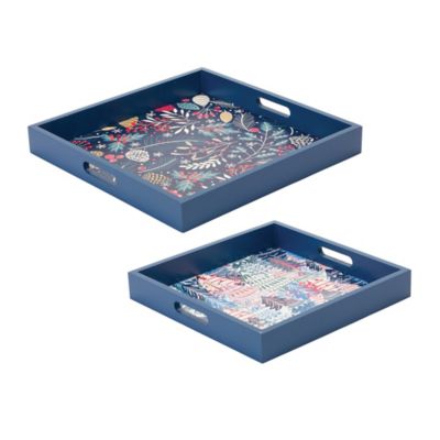 Melrose International Berry and Pine Tree Holiday Tray (Set of 2)