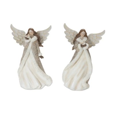 Melrose International Winter Angel Figurine with Bird Accent (Set of 2)