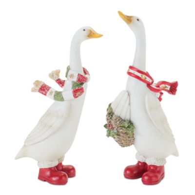 Melrose International Holiday Goose Figurine with Scarf Accent (Set of 4)