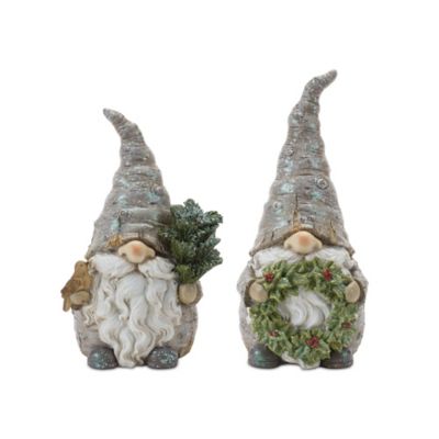 Melrose International Pine Tree Trunk Gnome with Wreath Accent, 2 pc. Set