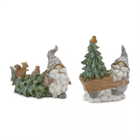 Melrose International Pine Tree Trunk Gnome with Woodland Animals (Set of 2) Christmas Kitchen & Tabletop Decor