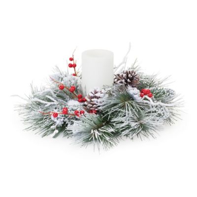 Melrose InternationalFlocked Pine Berry Candle Ring 15.5 in. D